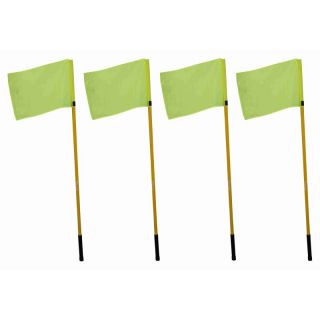 POTEAU CORNER TUBE PVC RESSORT EN ACIER MANCHON EN CAOUATCHOUC AVEC DRAPEAUX DAMIERS ROUGE / JAUNE (SET 4 PCS) 